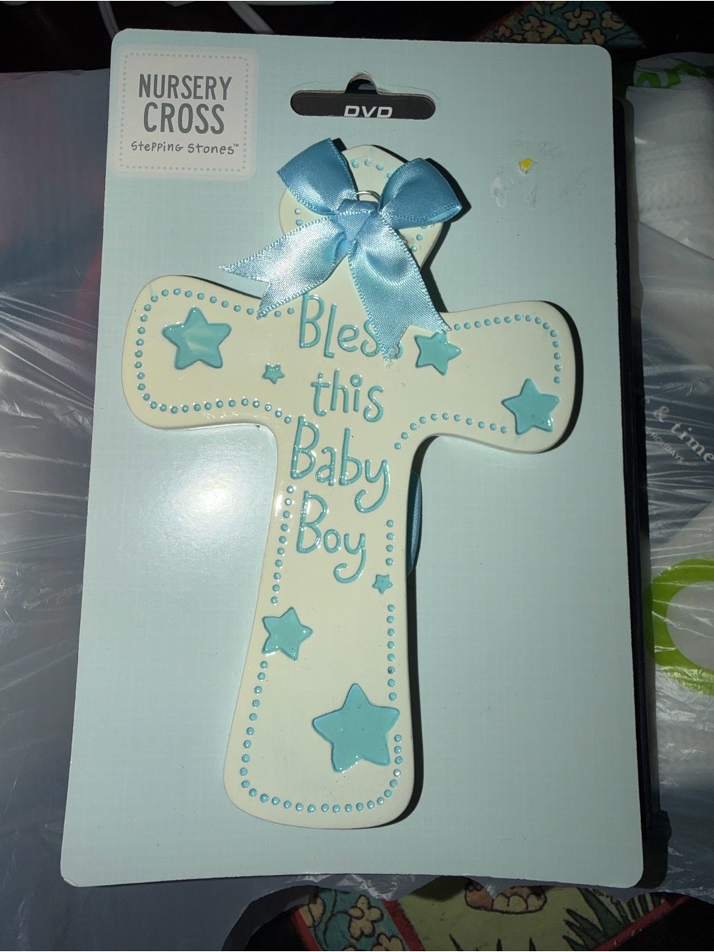 Nursery Cross "Bless This Baby Boy" Wall Cross - Blue Accents
